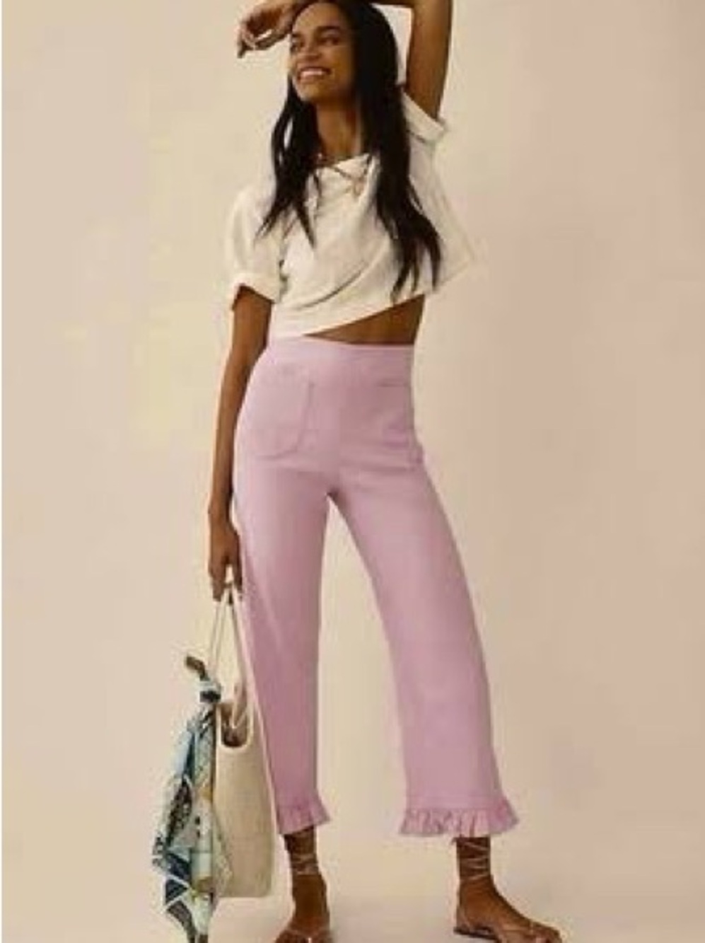 Anthropologie Lavender Cropped Ruffle-Hem Pants